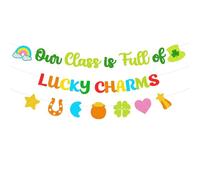 Lot de 3 décorations de la Saint-Patrick, bannières, Fournitures de fête, trèfle Vert, bannière de Festival en Feutre, Our Class is Full of Lucky Charms, décoration de bannière pour salles