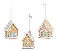 Lot de 3 décorations de maison en pain d'épice en poly menthe rose - Jolie décoration de sapin de Noël et décoration de Noël pour fenêtre, intérieur et extérieur - 6 x 10 cm - Décoration d'hiver et de
