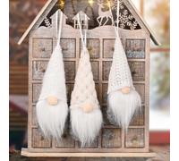 Lot de 3 décorations de nain de Noël avec un charmant design tricoté, faites pour une présentation flexible des vacances à la maison ou au bureau (blanc)