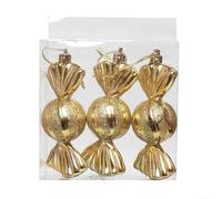 Lot de 3 décorations de Noël à paillettes incassables à suspendre avec motif tissé pour décoration de maison (6 x 12 cm) (A)