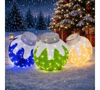 Lot de 3 décorations de Noël d'extérieur lumineuses et pop-up avec 240 lumières LED, 8 fonctions d'éclairage, décorations de Noël lumineuses et pliables pour cour, terrasse, maison