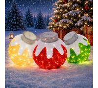 Lot de 3 décorations de Noël d'extérieur lumineuses et pop-up avec 240 lumières LED, 8 fonctions d'éclairage, décorations de Noël lumineuses et pliables pour cour, terrasse, maison