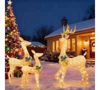 Lot de 3 décorations de Noël éclairées en forme de rennes pour jardin, cour, allée, patio, porche, trottoir