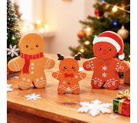 Lot de 3 décorations de Noël en bois - Figurine bonhomme en pain d'épice à poser - Décoration de table de Noël en pain d'épice - Plaque en bois pour décoration de Noël