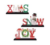 Lot de 3 décorations de Noël en bois pour décoration de table festive, étagère, plateau de décoration, figurine - Ensemble de bois de vacances naturel à plusieurs niveaux avec style joyeux de Noël