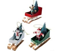 Lot de 3 décorations de Noël en forme de traîneau en fer pour décoration d'arbre, de table ou de lieu pour améliorer l'atmosphère de vacances