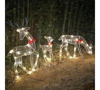 Lot de 3 décorations de Noël en métal avec motif de renne lumineux - Pour extérieur, jardin, vacances, avec finition blanche scintillante - Résistant aux intempéries - Pour cour, terrasse, maison
