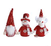 Lot de 3 décorations de Noël en peluche, nain de Noël, bonhomme de neige, renne avec nain, bonhomme de neige et renne en flocons rouges pour décoration d'intérieur festive