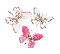 Lot de 3 décorations de sapin de Noël en forme de papillon avec clips - Couleurs vives - Rouge, rose, or, vert, blanc - 19 x 14 cm - Pour mariage, intérieur ou extérieur - Vacances - Maison (papillons