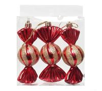 Lot de 3 décorations de sapin de Noël en plastique en forme de bonbons avec formes irrégulières conçues pour une utilisation durable dans les décorations de vacances et de fête (rouge)