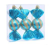 Lot de 3 décorations de sapin de Noël en plastique en forme de bonbons avec formes irrégulières, conçues pour une utilisation durable dans les décorations de vacances et de fête (bleu lac)