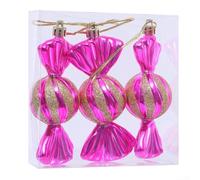Lot de 3 décorations de sapin de Noël en plastique en forme de bonbons avec formes irrégulières conçues pour une utilisation durable dans les décorations de vacances et de fête (rose rouge)