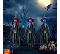 Lot de 3 décorations de sorcière d'Halloween - Piquets de cour à LED portant un chapeau - Pour faire des cris effrayants - Statue de jardin effrayante - Décoration de pelouse ou de terrasse