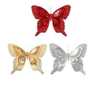 Lot de 3 décorations de vacances en forme de papillon rouge vif à suspendre