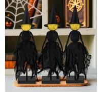Lot de 3 décorations d'Halloween d'intérieur de 25,4 cm, sorcières lumineuses tenant la main, décoration d'Halloween, cadeaux de sorcière à tête lumineuse pour maison, fête, cheminée, étagère, bureau