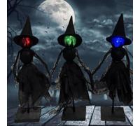 Lot de 3 décorations d'Halloween d'intérieur de 25,4 cm, sorcières lumineuses tenant la main, décoration d'Halloween, cadeaux de sorcière à tête lumineuse pour maison, fête, cheminée, étagère, bureau