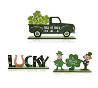 Lot de 3 décorations en bois naturel en forme de trèfle porte-bonheur pour la Saint-Patrick - Pour étagère de bureau - Vert - Style ferme - 10,5 cm à 20 cm