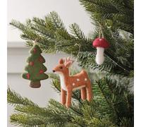 Lights4fun Lot de 3 Décorations de Noël en Feutre à Suspendre en Forme de Rennes, Champignons et Sapins de Noël Décoration pour Intérieur