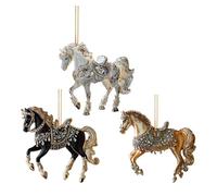 Lot de 3 décorations en forme de cheval pour sapin de Noël - Figurine pendentif attrape-soleil en acrylique 2D, chevaux vintage à suspendre, décoration de fête à thème occidental, cadeau pour les