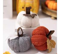 Lot de 3 décorations en forme de citrouille au crochet, décoration tricotée pour festival d'automne, centres de table de Thanksgiving et fête d'Halloween