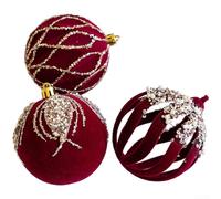 Lot de 3 décorations floquées pour sapin de Noël - Boules en plastique de 8 cm avec esthétique moderne pour une utilisation festive saisonnière (C)