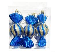 Lot de 3 décorations incassables en forme de bonbons pour sapin de Noël avec motifs uniques pour une utilisation saisonnière à la maison, les fêtes et les décorations de vacances (bleu foncé)