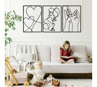 Lot de 3 décorations murales abstraites en métal - Structure 3D - Sculptures murales suspendues - Amoureux - Main - Amour - Peinture décorative pour salon, chambre à coucher, bureau