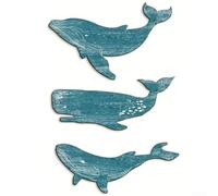 Lot de 3 décorations murales en bois Baleine et requin pour espaces de vie côtiers, rustiques ou contemporains
