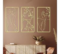 Lot de 3 décorations murales en métal doré - Minimaliste - Pour salon - Corps féminin abstrait - Une ligne - Art - Décoration murale moderne - Pour chambre à coucher, salon