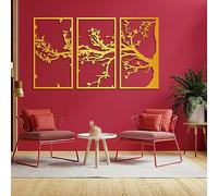 Lot de 3 décorations murales en métal en forme d'arbre de vie pour décoration d'intérieur moderne dans le salon, la chambre, le couloir et les escaliers