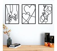 Lot de 3 décorations murales en métal pour chambre à coucher - Minimaliste - Décoration murale moderne - Art mural abstrait - Ligne noire - Décoration murale pour salon, chambre, salle de bain, bureau