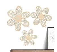 Lot de 3 décorations murales marguerites - Pendentif en rotin fleurs en bois, marguerite autocollant mural | Suspension murale bohème flottante en bois, décoration murale esthétique fleurs pour