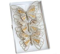 Lot de 3 décorations papillon à clipser pour sapin de Noël en plastique creux pailleté avec aile en maille pour décoration d'intérieur festive (doré)