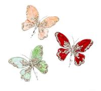 Lot de 3 décorations papillon avec clips en métal pour sapin de Noël et décoration de mariage, construction en tissu pour plus de stabilité, améliore l'ambiance festive (doré)