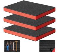 Lot de 3 découpes en mousse de polyéthylène pour boîte à outils, outil de protection anti-chocs, 40 x 30 x 2,5 cm, noir/rouge
