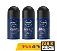 Lot de 3 déodorants roll-on homme Nivea Deep Dark Wood noir charbon protectio...
