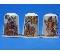 Lot de 3 dés à coudre en porcelaine - Fées des fleurs d'automne