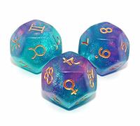 Lot de 3 dés astrologiques pour constellation et divination - 3 couleurs - D12 - À paillettes - Dés polyédriques