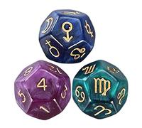 Lot de 3 dés de divination astrologiques multi-faces pour loisirs et divertissements Violet/vert/bleu 20 mm