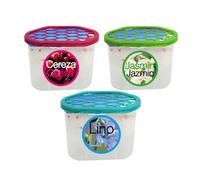 Lot de 3 déshumidificateurs absorbeurs d'Humidité parfumés, Lin,Cerise et jasmin (1 lin, 1 cerise, 1 jasmin), capacité 650 ml