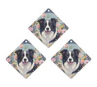 Lot de 3 désodorisants à suspendre pour voiture Border Collie Florals - Tablettes d'aromathérapie - Cartes parfumées à suspendre pour rétroviseur, armoire, armoire à chaussures, losange gris