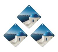 Lot de 3 désodorisants à suspendre pour voiture, maison, voiture, décoration intérieure, Santorin, île grecque, vue sur la mer