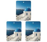 Lot de 3 désodorisants à suspendre pour voiture, maison, voiture, décoration intérieure, Santorin, île grecque, vue sur la mer