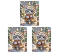 Lot de 3 désodorisants à suspendre pour voiture, motif chat mignon, chants de Noël, tablettes d'aromathérapie, cartes parfumées à suspendre pour rétroviseur, armoire, armoire à chaussures, carré, gris
