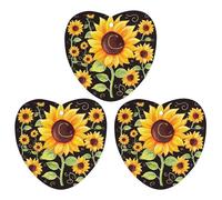Lot de 3 désodorisants à suspendre pour voiture - Motif tournesol mignon - Cartes parfumées à suspendre - Pour rétroviseur, armoire, armoire à chaussures - Forme d'amour - Noir