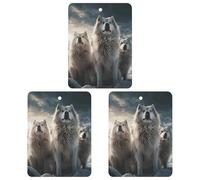 Lot de 3 désodorisants à suspendre pour voiture Motif tribus de loups - Cartes parfumées à suspendre - Pour rétroviseur, armoire, armoire à chaussures - Carré - Blanc