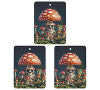 Lot de 3 désodorisants carrés à suspendre pour voiture, maison, bureau - Motif champignon mystère squelette - Noir