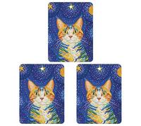 Lot de 3 désodorisants carrés à suspendre pour voiture, maison, bureau - Motif chat regardant les étoiles - Style gris