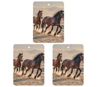 Lot de 3 désodorisants carrés à suspendre pour voiture, maison, bureau - Motif chevaux qui courent dans le sable - Style blanc
