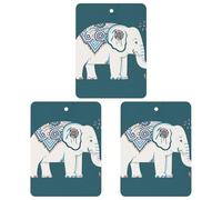Lot de 3 désodorisants carrés à suspendre pour voiture, maison, bureau, motif éléphant, blanc